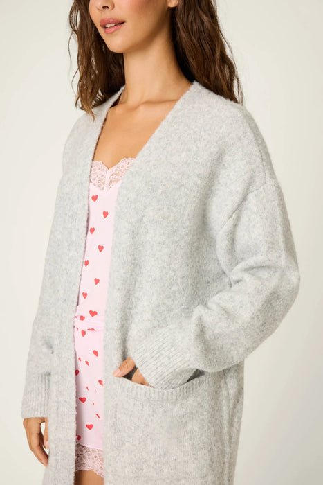 PJ Salvage Heather Grey My Dog Is My Valentine Long Line Cardigan RWDVCA