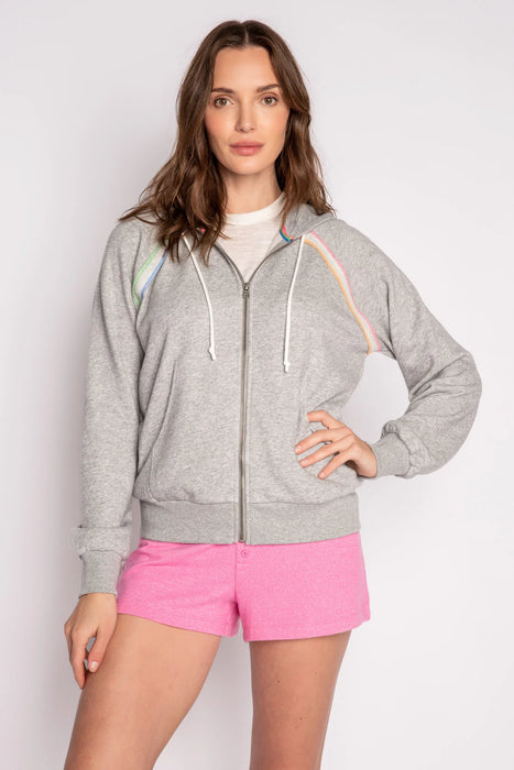 PJ Salvage Heather Grey Neon Stripes Hoodie Jacket RHNSHD