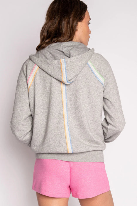 PJ Salvage Heather Grey Neon Stripes Hoodie Jacket RHNSHD
