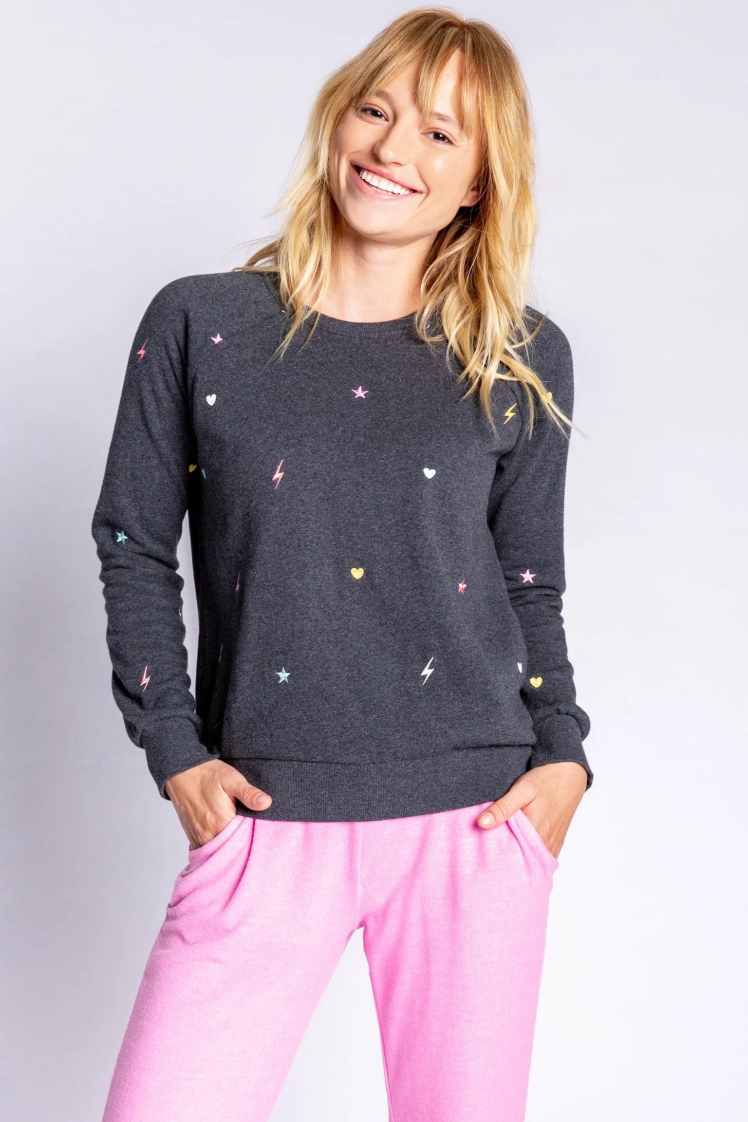 PJ Salvage Snow Dots Long Sleeve Top - Heather Slate Grey