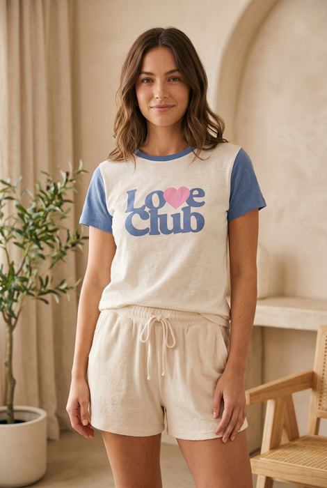 PJ Salvage Ivory "Love Club" Short Sleeve Loungewear Top T-Shirt RULCT