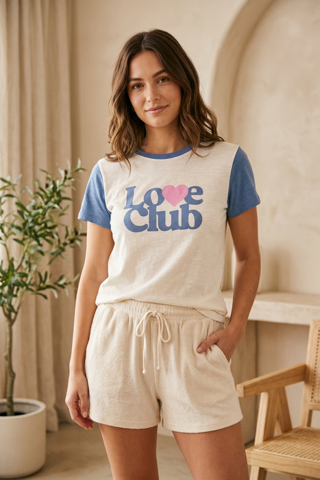 PJ Salvage Ivory "Love Club" Short Sleeve Loungewear Top T-Shirt RULCT