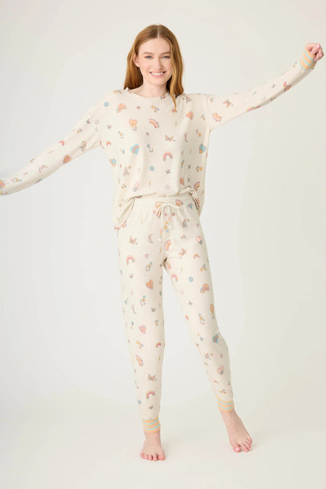 PJ Salvage Light Oatmeal Sunshine On My Mind Emoji-Fun Pajama Set RSSMLS1/RSSMP2