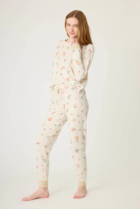 PJ Salvage Light Oatmeal Sunshine On My Mind Emoji-Fun Pajama Set RSSMLS1/RSSMP2