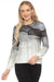 Woman wearing a long sleeve lounge top with marble pattern sublimation print