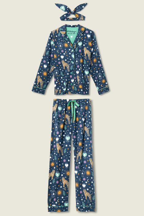 PJ Salvage Navy Wild At Heart Flannel 3-Piece Pajama Set RUFLPJ1