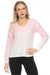 Woman wearing a light pink dip-dye gradient sweater lounge top with v-neck and studded long sleeves