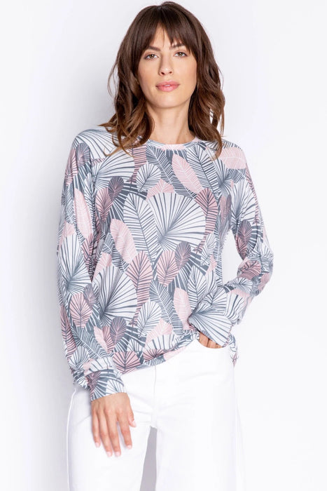 PJ Salvage Pink Clay Geo Palm Long Sleeve Lounge Top REGPLS
