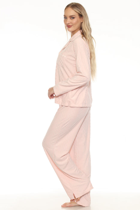 PJ Salvage Pink Tint Very Terry Cable Crew Pajama Set RNVTLS1/RNVTP