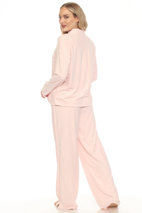 PJ Salvage Pink Tint Very Terry Cable Crew Pajama Set RNVTLS1/RNVTP