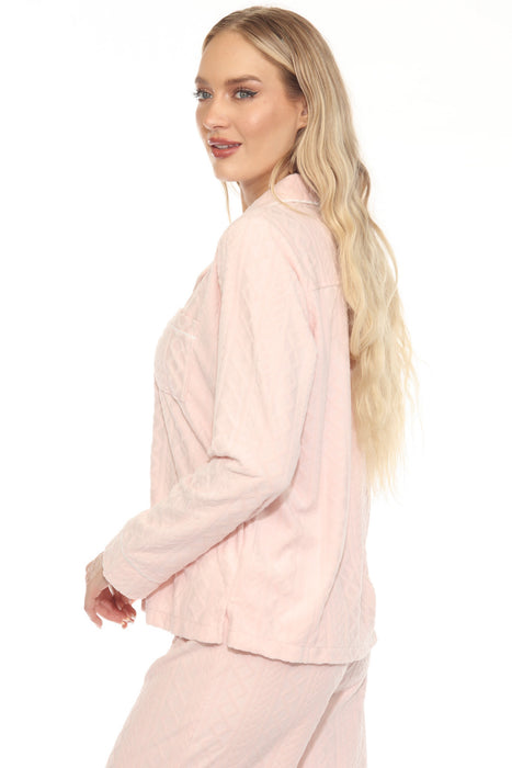 PJ Salvage Pink Tint Very Terry Cable Crew Pajama Top RNVTLS1