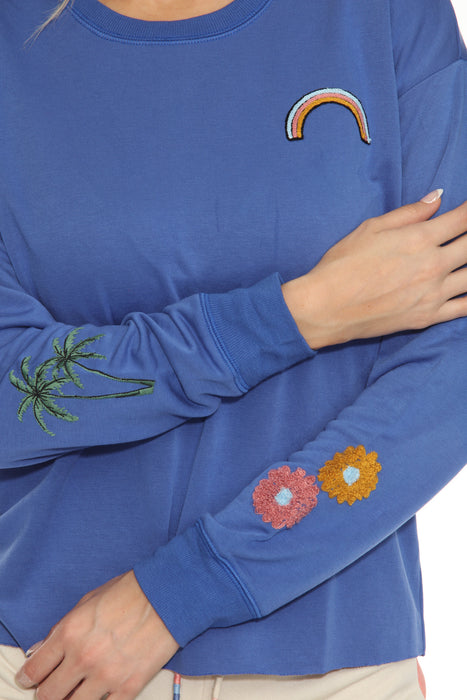 PJ Salvage Royal Blue Lazy Daisy Long Sleeve Lounge Top RHLZLS