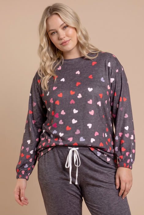 PJ Salvage Slate Kiss Me Goodnight Long Sleeve Lounge Top RBKGLSX Plus Size*