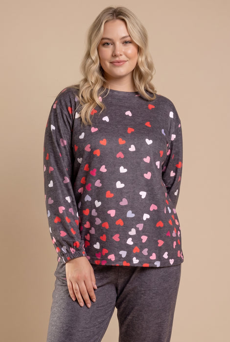 PJ Salvage Slate Kiss Me Goodnight Long Sleeve Lounge Top RBKGLSX Plus Size*