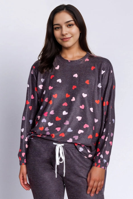 PJ Salvage Slate Kiss Me Goodnight Long Sleeve Lounge Top RBKGLSX Plus Size