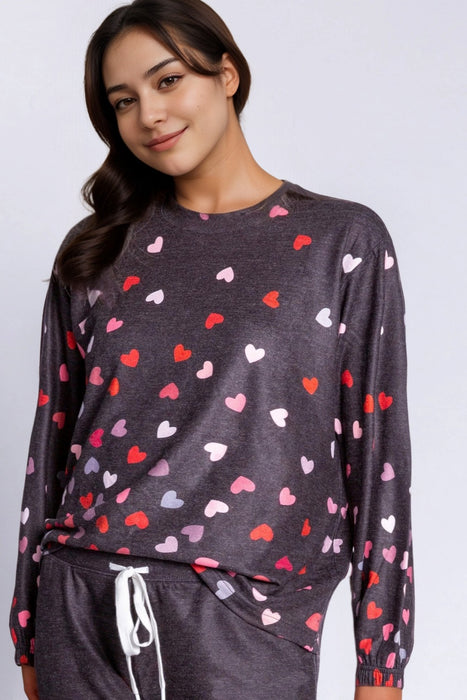 PJ Salvage Slate Kiss Me Goodnight Long Sleeve Lounge Top RBKGLSX Plus Size