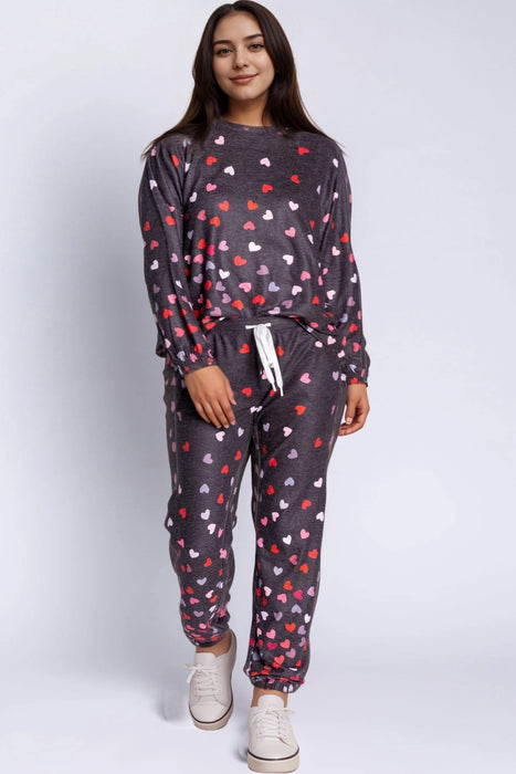 PJ Salvage Slate Kiss Me Goodnight Long Sleeve Lounge Top RBKGLSX Plus Size