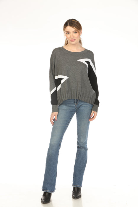 Planet by Lauren G Pima Cotton Mini Triangle Crew Neck Sweater Top 233K