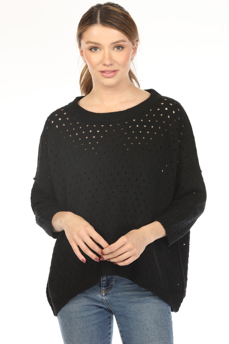 Planet by Lauren G Black Nantucket Crew Neck Sweater Top 202KT