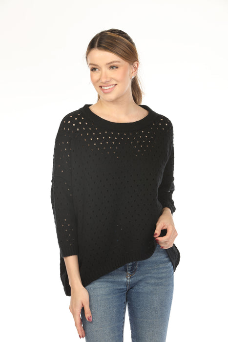 Planet by Lauren G Black Nantucket Crew Neck Sweater Top 202KT