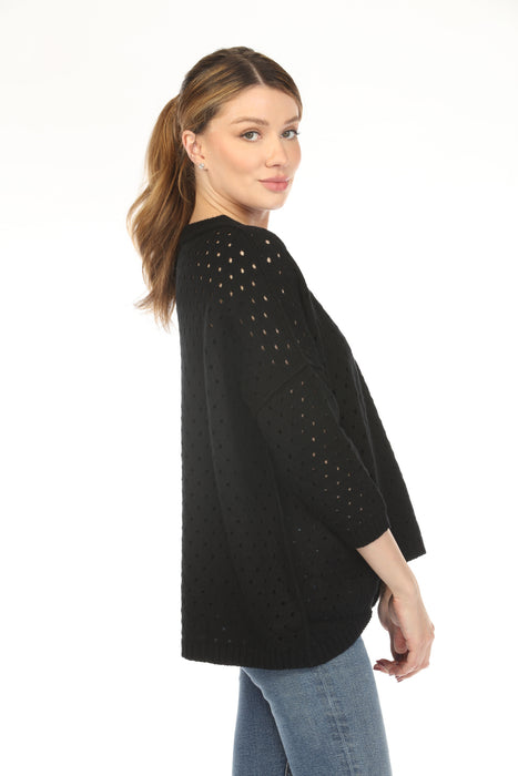 Planet by Lauren G Black Nantucket Crew Neck Sweater Top 202KT