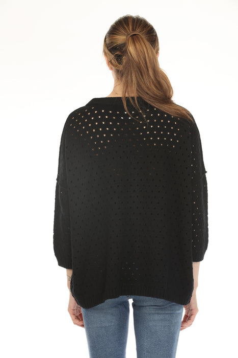 Planet by Lauren G Black Nantucket Crew Neck Sweater Top 202KT