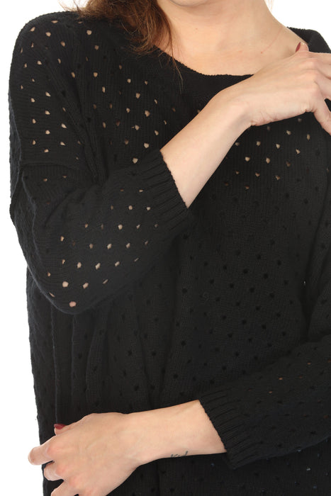 Planet by Lauren G Black Nantucket Crew Neck Sweater Top 202KT