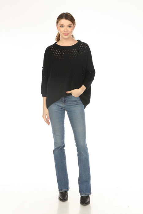 Planet by Lauren G Black Nantucket Crew Neck Sweater Top 202KT