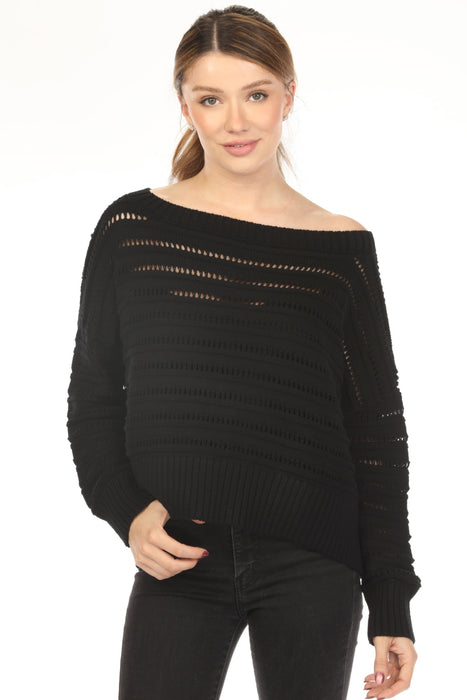 Planet by Lauren G Pima Cotton Loomed Boat Neck Sweater Top 218KT