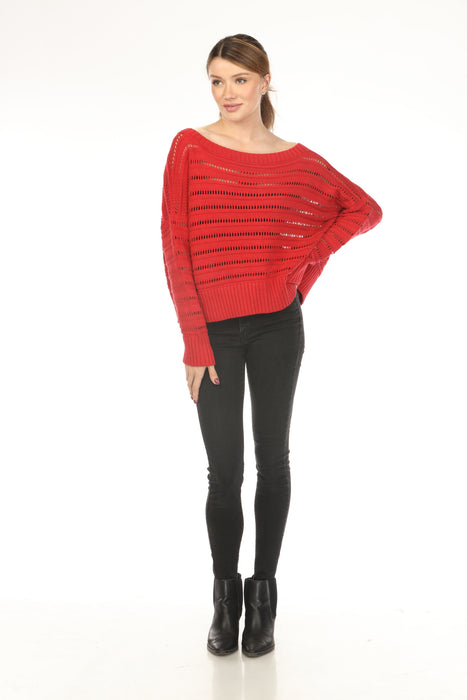 Planet by Lauren G Pima Cotton Loomed Boat Neck Sweater Top 218KT