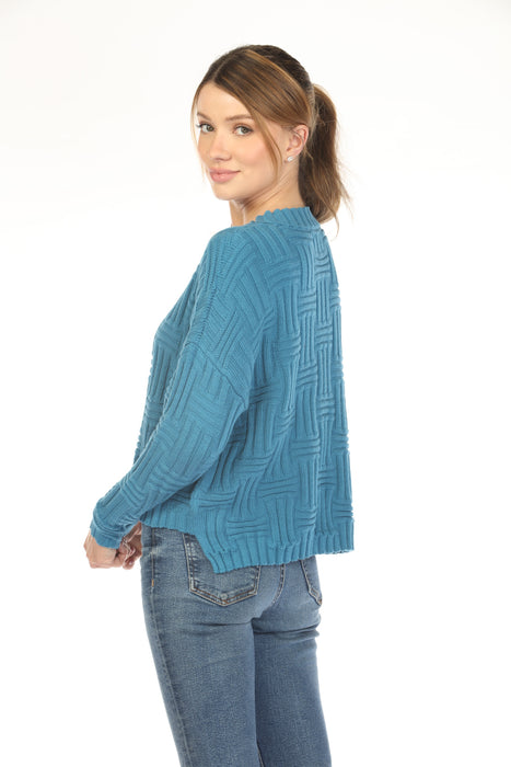 Planet by Lauren G Cotton Weavie Crew Neck Sweater Top 173KT