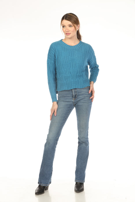 Planet by Lauren G Cotton Weavie Crew Neck Sweater Top 173KT