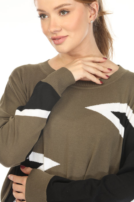 Planet by Lauren G Pima Cotton Mini Triangle Crew Neck Sweater Top 233K