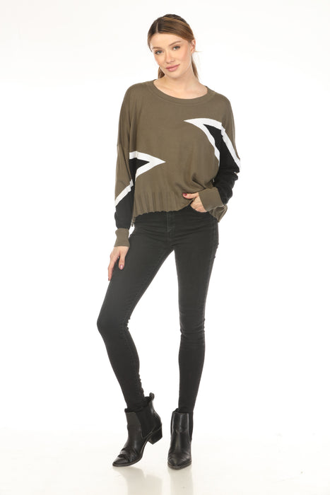 Planet by Lauren G Pima Cotton Mini Triangle Crew Neck Sweater Top 233K