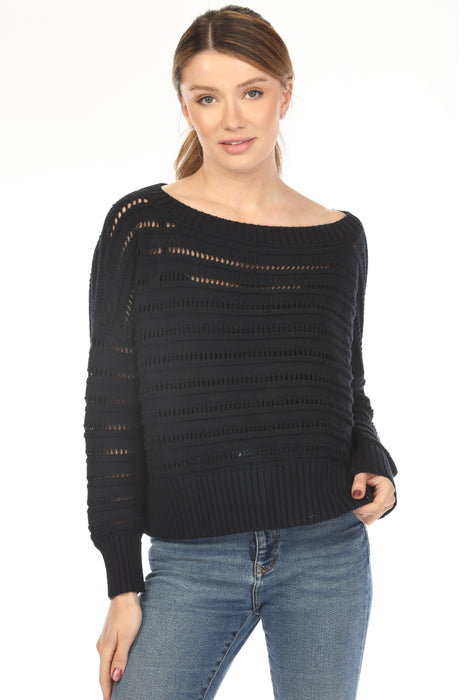 Planet by Lauren G Pima Cotton Loomed Boat Neck Sweater Top 218KT