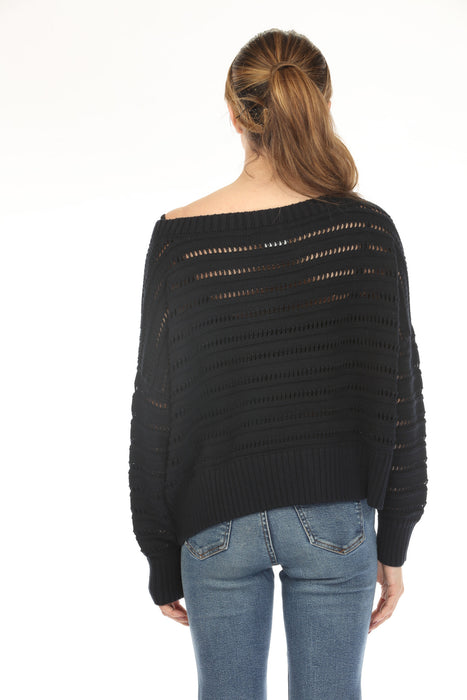 Planet by Lauren G Pima Cotton Loomed Boat Neck Sweater Top 218KT