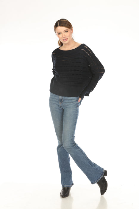 Planet by Lauren G Pima Cotton Loomed Boat Neck Sweater Top 218KT