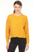 Woman wearing a yellow sweater top with textured weave pattern and crew neck from Planet by Lauren G