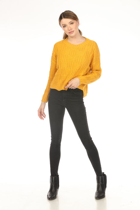 Planet by Lauren G Cotton Weavie Crew Neck Sweater Top 173KT