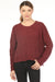 Woman wearing a maroon sweater top with textured weave pattern and crew neck from Planet by Lauren G