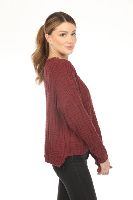 Planet by Lauren G Cotton Weavie Crew Neck Sweater Top 173KT