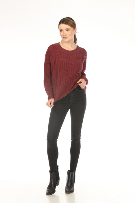 Planet by Lauren G Cotton Weavie Crew Neck Sweater Top 173KT