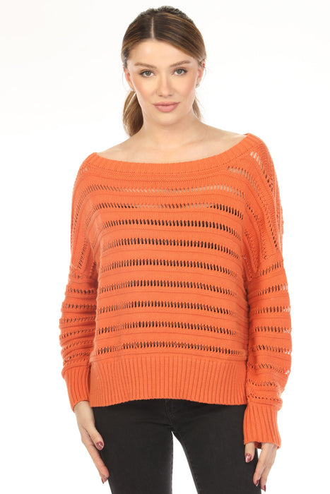 Planet by Lauren G Pima Cotton Loomed Boat Neck Sweater Top 218KT