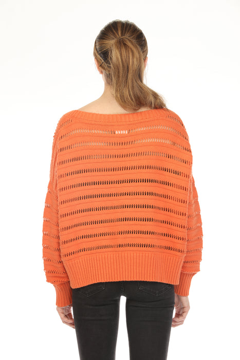 Planet by Lauren G Pima Cotton Loomed Boat Neck Sweater Top 218KT