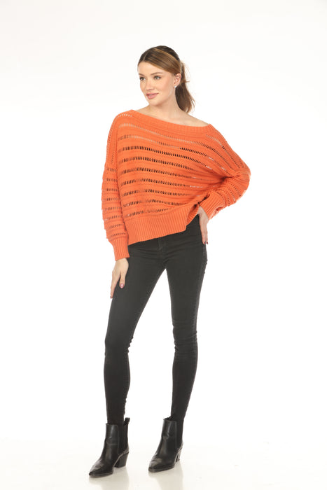 Planet by Lauren G Pima Cotton Loomed Boat Neck Sweater Top 218KT