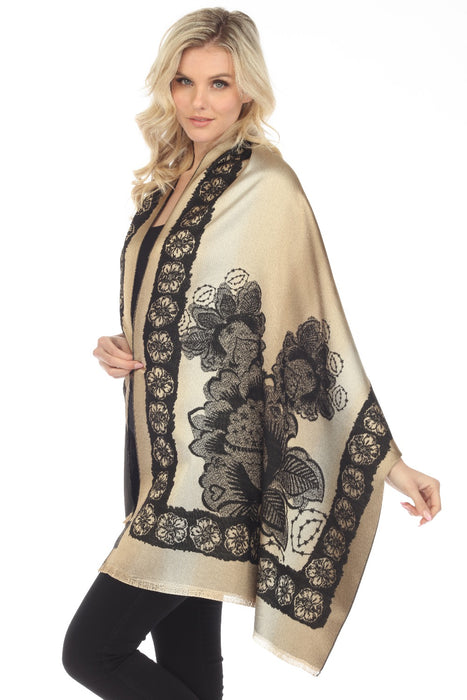 Private Label Designer 100% Cashmere Floral Shawl Cover-Up SS23771