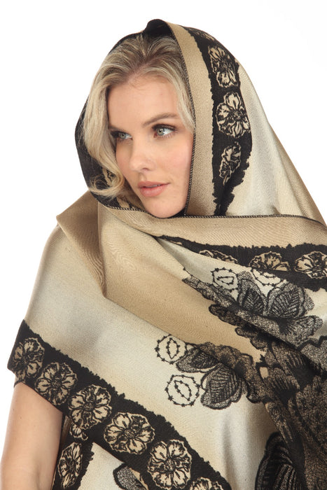 Private Label Designer 100% Cashmere Floral Shawl Cover-Up SS23771