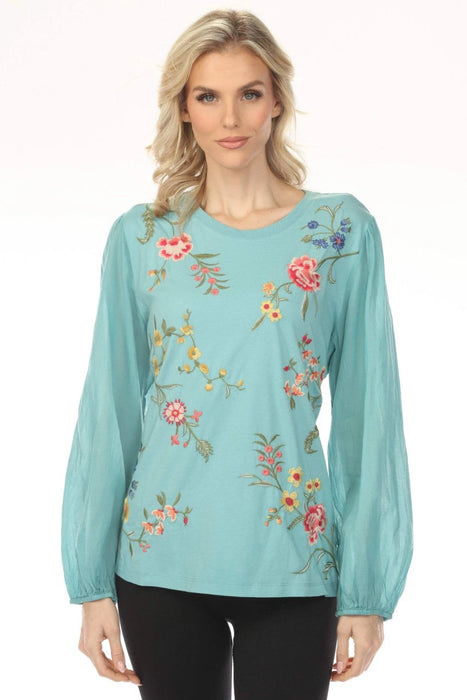 Johnny Was JWLA Mixed Media Long Sleeve Tee J10324-ESP Petite