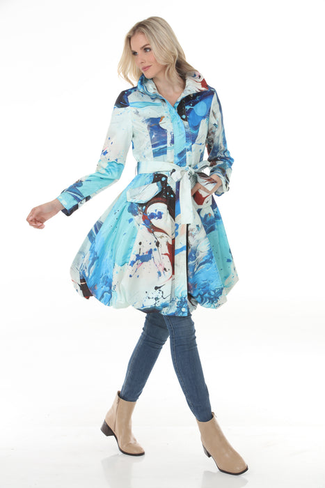 Samuel Dong Aqua Rusty Prints Bubble Coat Dress 11665