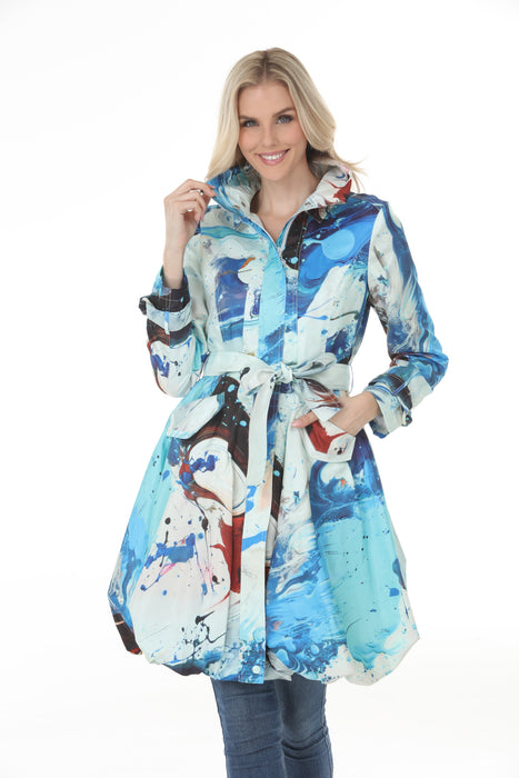 Samuel Dong Aqua Rusty Prints Bubble Coat Dress 11665